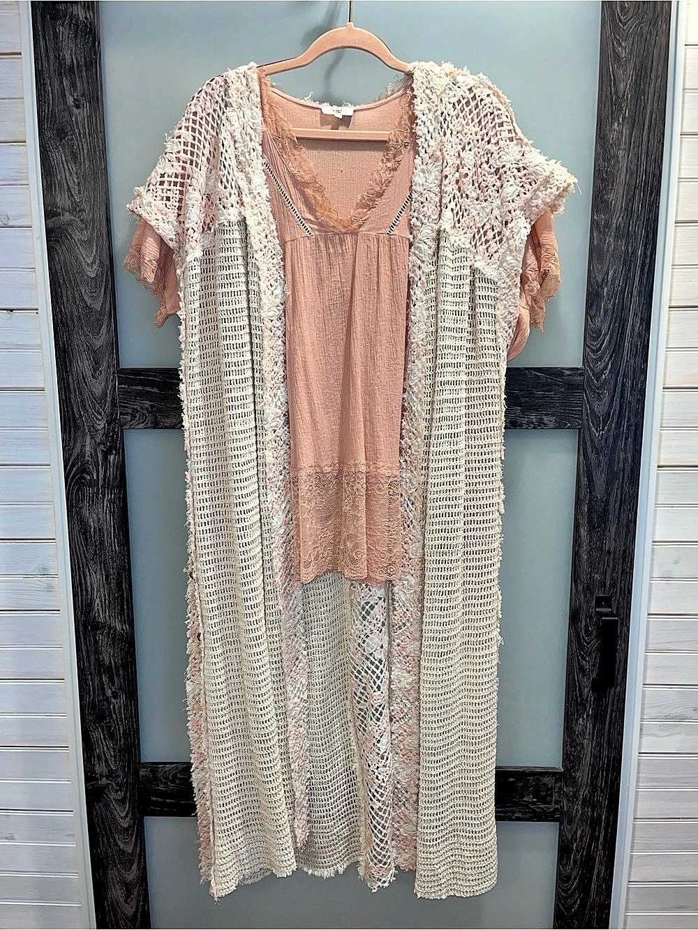 Easel Floral Lace Crochet Tunic and POL Kimono
